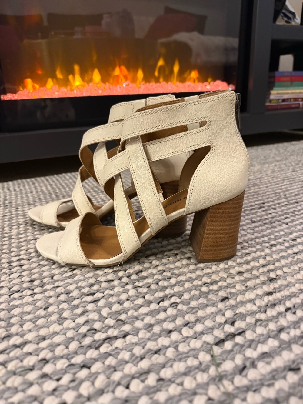 Lucky Brand Cream Strappy Block Heel Sandals